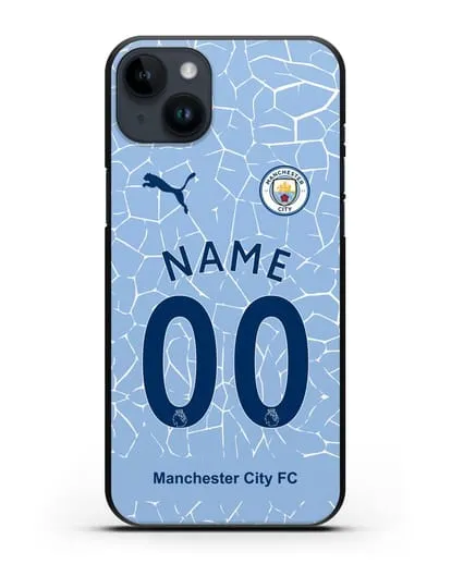 Именной чехол ФК Манчестер Сити с фамилией и номером (сезон 2020-2021) домашняя форма силиконовый для iPhone 14 Plus