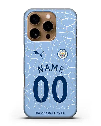 Именной чехол ФК Манчестер Сити с фамилией и номером (сезон 2020-2021) домашняя форма силиконовый для iPhone 16 Pro