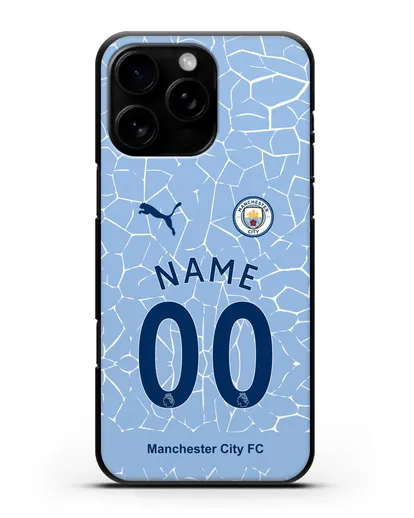 Именной чехол ФК Манчестер Сити с фамилией и номером (сезон 2020-2021) домашняя форма силиконовый для iPhone 16 Pro Max