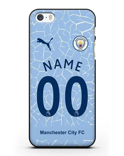 Именной чехол ФК Манчестер Сити с фамилией и номером (сезон 2020-2021) домашняя форма силиконовый для iPhone 5/5s/SE
