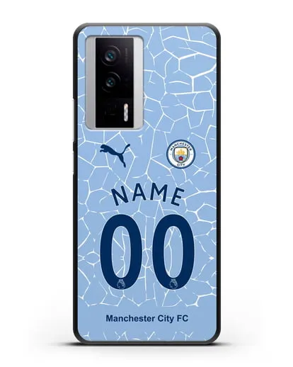 Именной чехол ФК Манчестер Сити с фамилией и номером (сезон 2020-2021) домашняя форма силиконовый для Xiaomi Poco F5 Pro