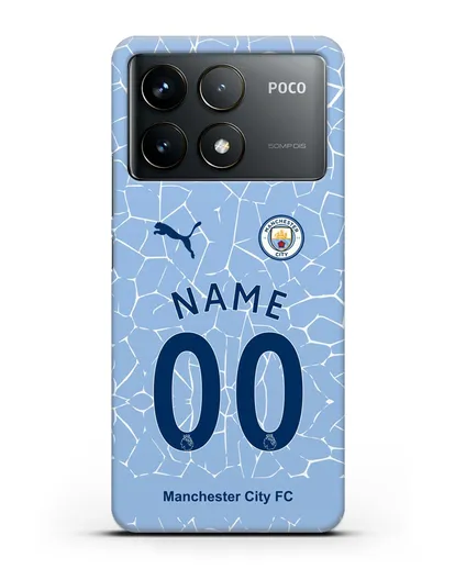 Именной чехол ФК Манчестер Сити с фамилией и номером (сезон 2020-2021) домашняя форма силиконовый для Xiaomi Poco F6 Pro