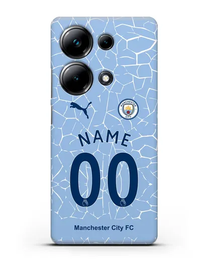 Именной чехол ФК Манчестер Сити с фамилией и номером (сезон 2020-2021) домашняя форма силиконовый для Xiaomi Poco M6 Pro