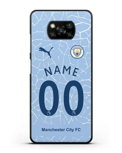 Именной чехол ФК Манчестер Сити с фамилией и номером (сезон 2020-2021) домашняя форма силиконовый для Xiaomi Poco X3