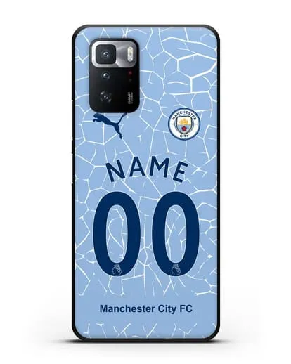Именной чехол ФК Манчестер Сити с фамилией и номером (сезон 2020-2021) домашняя форма силиконовый для Xiaomi Poco X3 GT