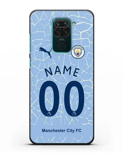 Именной чехол ФК Манчестер Сити с фамилией и номером (сезон 2020-2021) домашняя форма силиконовый для Xiaomi Redmi Note 9