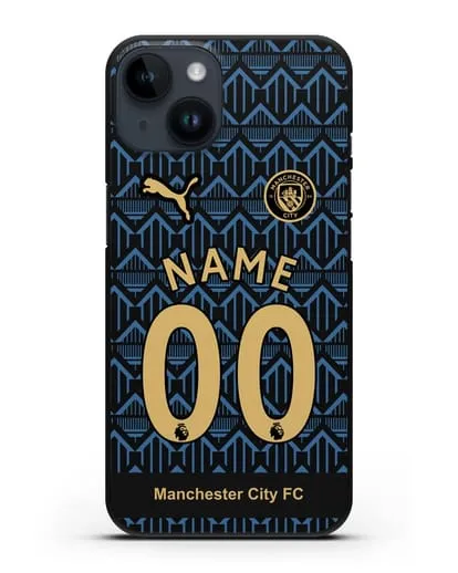Именной чехол ФК Манчестер Сити с фамилией и номером (сезон 2020-2021) гостевая форма силиконовый для iPhone 14