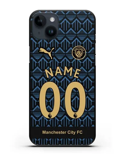 Именной чехол ФК Манчестер Сити с фамилией и номером (сезон 2020-2021) гостевая форма силиконовый для iPhone 14 Plus