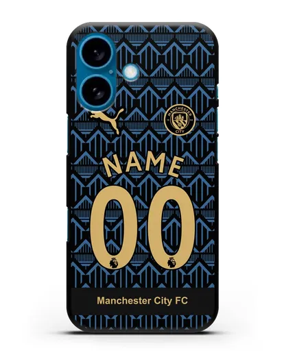 Именной чехол ФК Манчестер Сити с фамилией и номером (сезон 2020-2021) гостевая форма силиконовый для iPhone 16