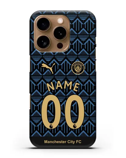 Именной чехол ФК Манчестер Сити с фамилией и номером (сезон 2020-2021) гостевая форма силиконовый для iPhone 16 Pro