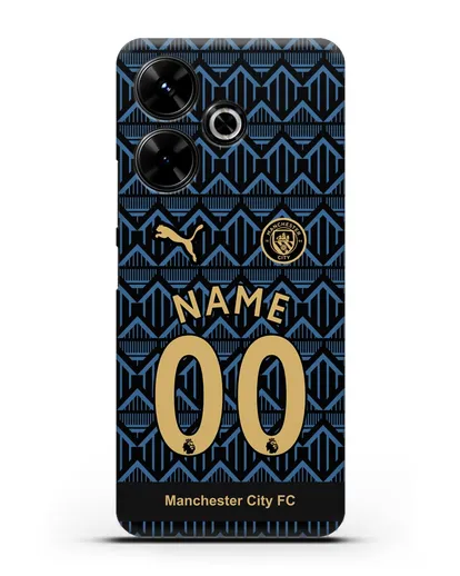 Именной чехол ФК Манчестер Сити с фамилией и номером (сезон 2020-2021) гостевая форма силиконовый для Xiaomi Poco M6