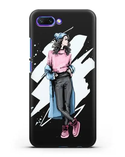 Чехол Девушка брюнетка в уггах и пальто силиконовый для Honor 10