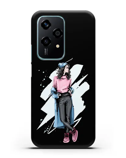 Чехол Девушка брюнетка в уггах и пальто силиконовый для Honor 200 Lite