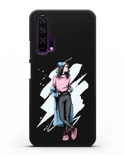 Чехол Девушка брюнетка в уггах и пальто силиконовый для Honor 20 Pro