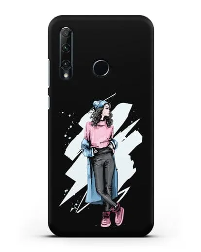 Чехол Девушка брюнетка в уггах и пальто силиконовый для Honor 20e