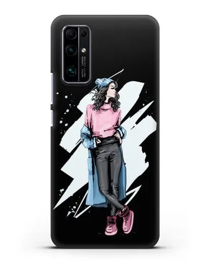 Чехол Девушка брюнетка в уггах и пальто силиконовый для Honor 30 Premium