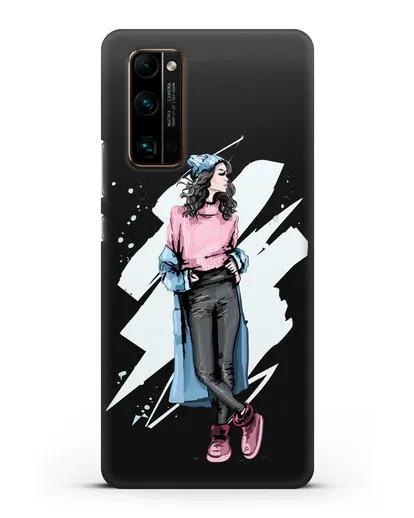 Чехол Девушка брюнетка в уггах и пальто силиконовый для Honor 30 Pro