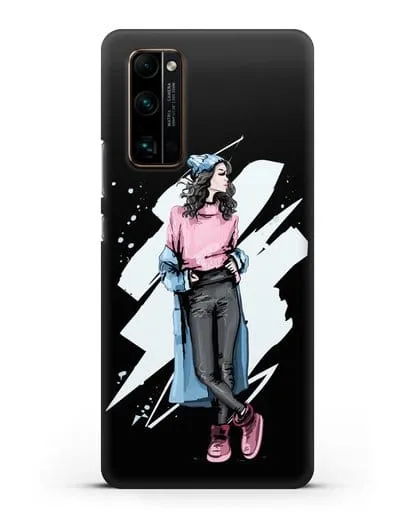 Чехол Девушка брюнетка в уггах и пальто силиконовый для Honor 30 Pro Plus