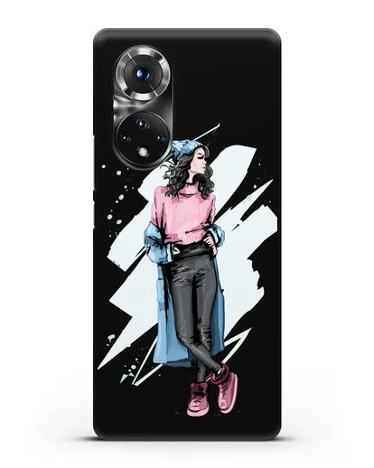 Чехол Девушка брюнетка в уггах и пальто силиконовый для Honor 50