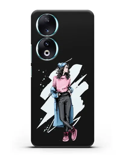 Чехол Девушка брюнетка в уггах и пальто силиконовый для Honor 90