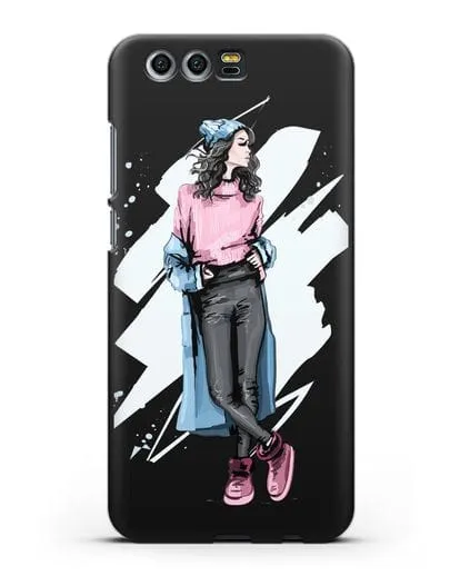 Чехол Девушка брюнетка в уггах и пальто силиконовый для Honor 9