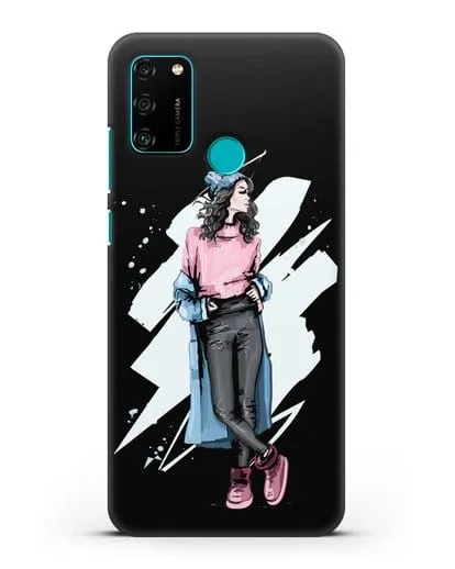 Чехол Девушка брюнетка в уггах и пальто силиконовый для Honor 9A