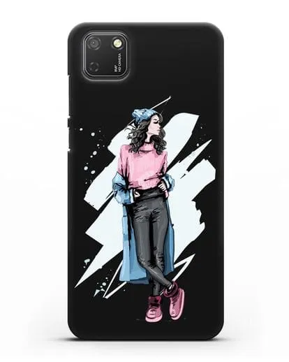 Чехол Девушка брюнетка в уггах и пальто силиконовый для Honor 9S