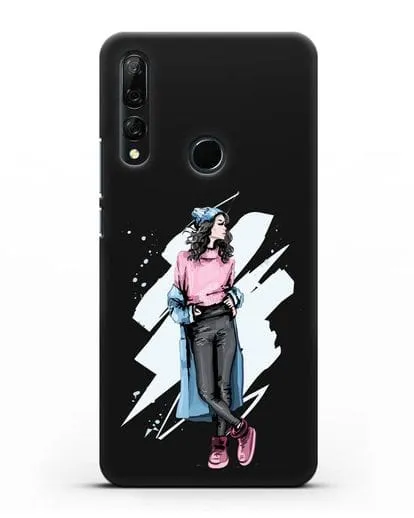 Чехол Девушка брюнетка в уггах и пальто силиконовый для Honor 9X