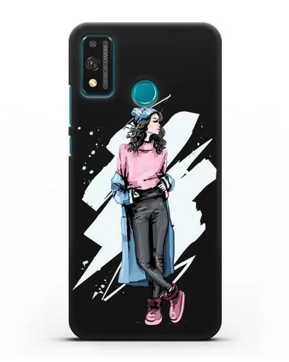 Чехол Девушка брюнетка в уггах и пальто силиконовый для Honor 9X lite