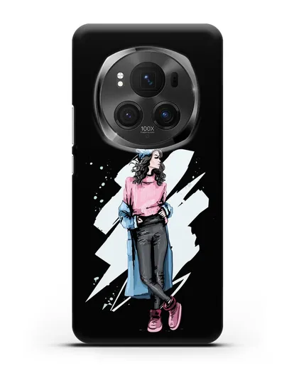 Чехол Девушка брюнетка в уггах и пальто силиконовый для Honor Magic 6 Pro