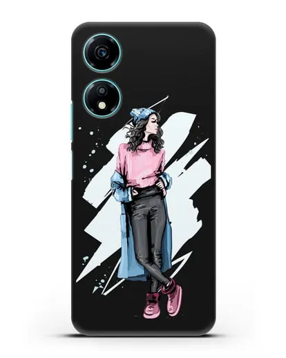 Чехол Девушка брюнетка в уггах и пальто силиконовый для Honor X5 Plus