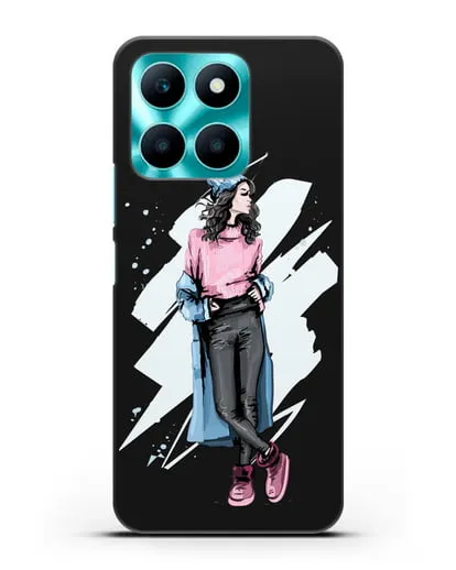 Чехол Девушка брюнетка в уггах и пальто силиконовый для Honor X6a