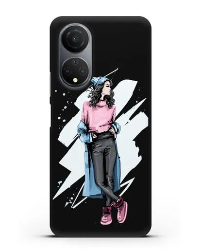 Чехол Девушка брюнетка в уггах и пальто силиконовый для Honor X7