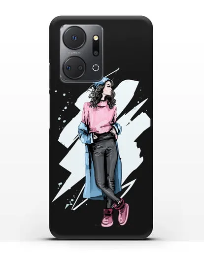 Чехол Девушка брюнетка в уггах и пальто силиконовый для Honor X7a