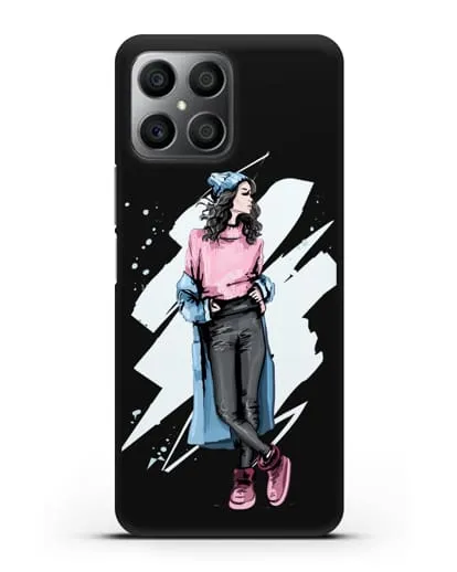 Чехол Девушка брюнетка в уггах и пальто силиконовый для Honor X8