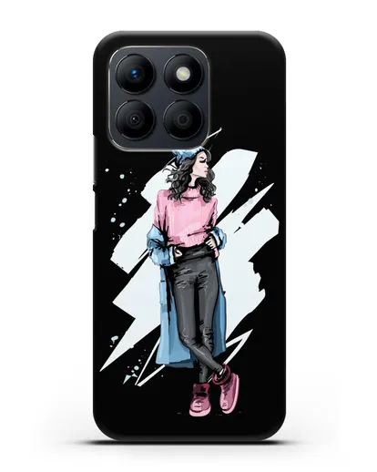 Чехол Девушка брюнетка в уггах и пальто силиконовый для Honor X8b