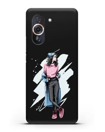 Чехол Девушка брюнетка в уггах и пальто силиконовый для Huawei Nova 10