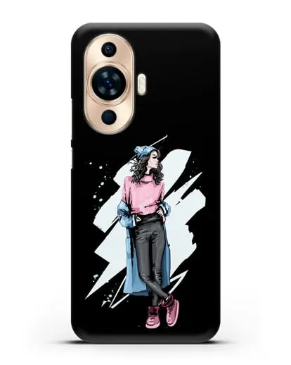 Чехол Девушка брюнетка в уггах и пальто силиконовый для Huawei Nova 11