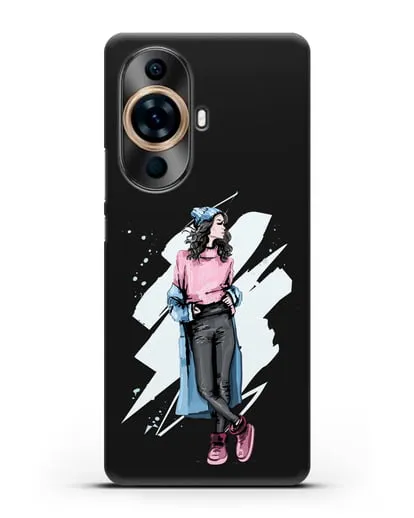 Чехол Девушка брюнетка в уггах и пальто силиконовый для Huawei Nova 11 Pro