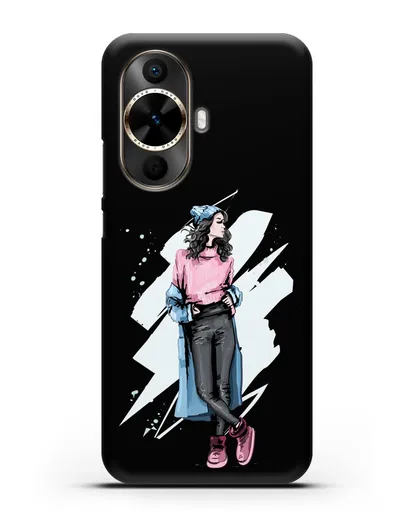 Чехол Девушка брюнетка в уггах и пальто силиконовый для Huawei Nova 12s