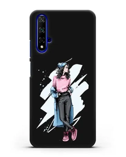 Чехол Девушка брюнетка в уггах и пальто силиконовый для Huawei Nova 5T