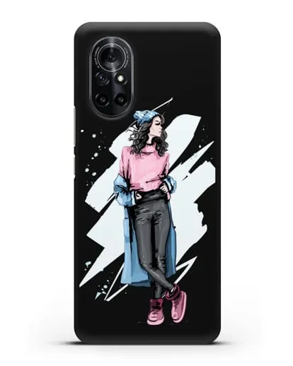 Чехол Девушка брюнетка в уггах и пальто силиконовый для Huawei Nova 8