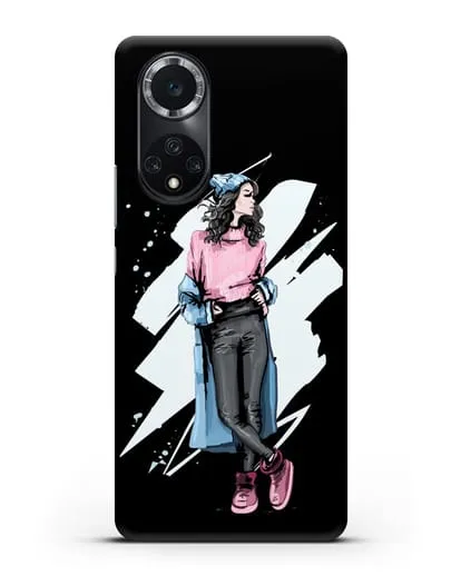 Чехол Девушка брюнетка в уггах и пальто силиконовый для Huawei Nova 9