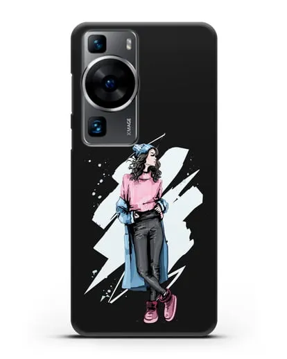 Чехол Девушка брюнетка в уггах и пальто силиконовый для Huawei P60