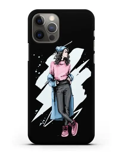 Чехол Девушка брюнетка в уггах и пальто силиконовый для iPhone 12 Pro
