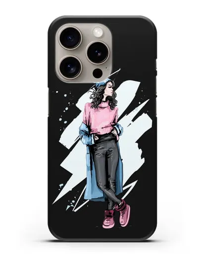 Чехол Девушка брюнетка в уггах и пальто силиконовый для iPhone 15 Pro