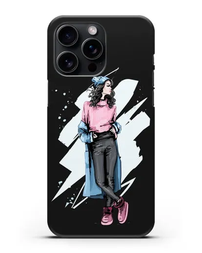 Чехол Девушка брюнетка в уггах и пальто силиконовый для iPhone 15 Pro Max