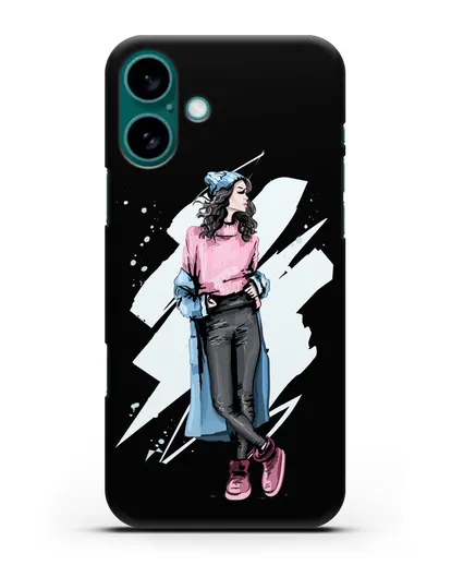 Чехол Девушка брюнетка в уггах и пальто силиконовый для iPhone 16 Plus