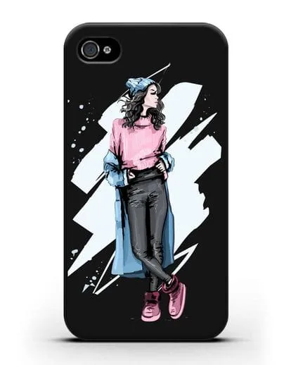 Чехол Девушка брюнетка в уггах и пальто силиконовый для iPhone 4/4s