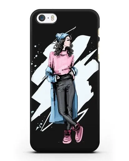 Чехол Девушка брюнетка в уггах и пальто силиконовый для iPhone 5/5s/SE